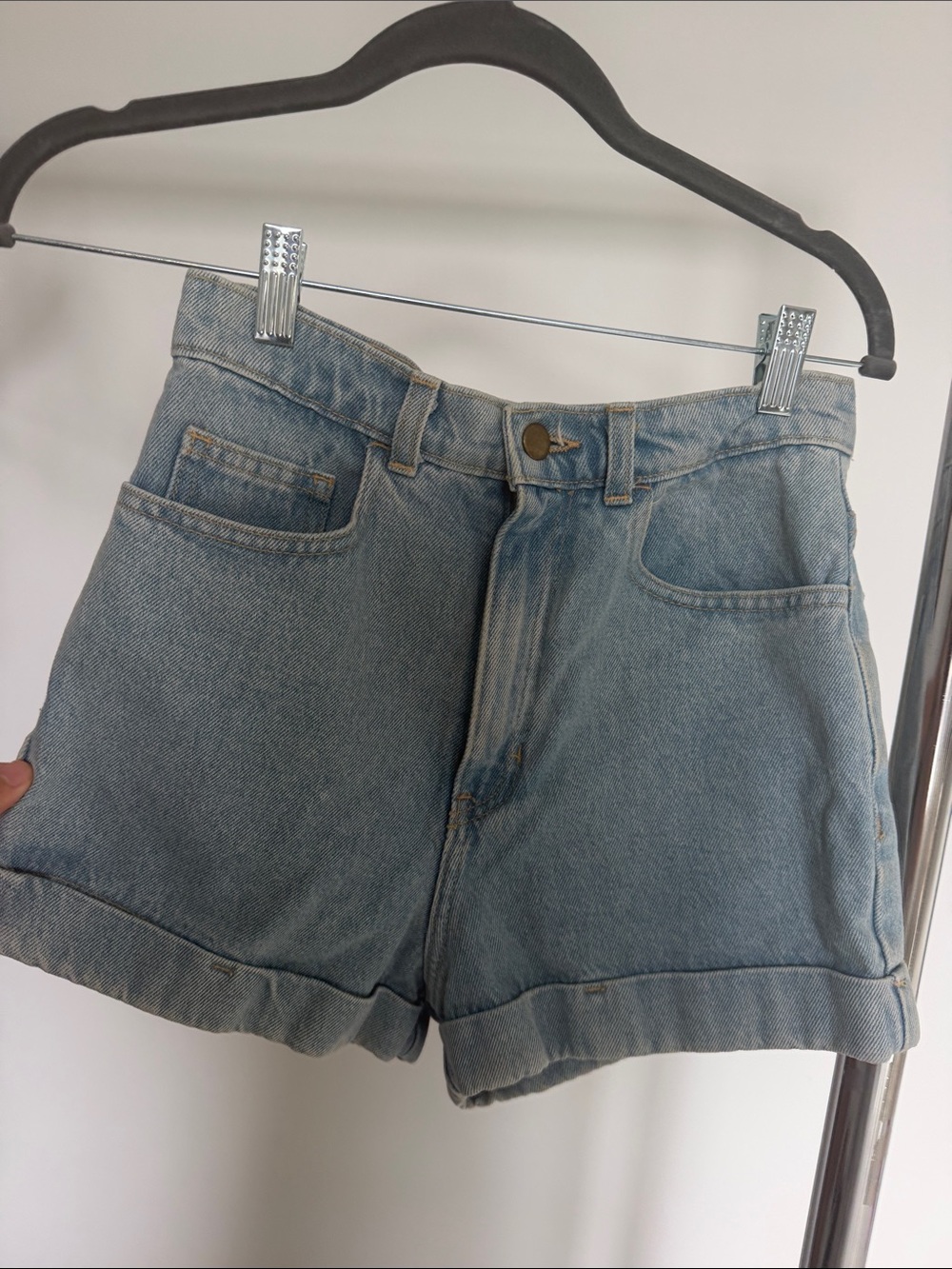 American Apparel Light Blue High-Waist Denim Shorts
